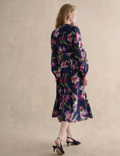 Lyocell Rich Floral V-Neck Midi Dress