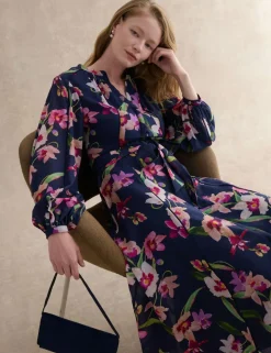 Lyocell Rich Floral V-Neck Midi Dress