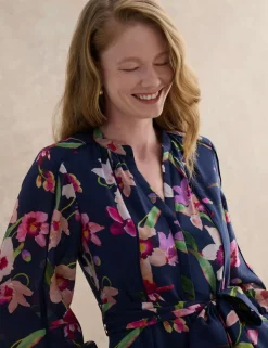 Lyocell Rich Floral V-Neck Midi Dress