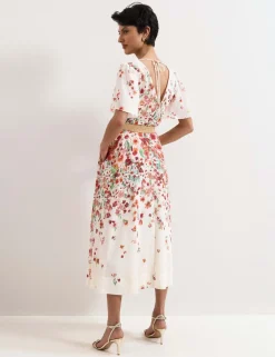 Lyocell Rich Floral V-Neck Midi Skater Dress