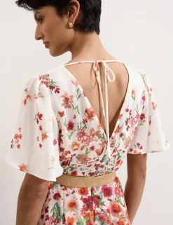 Lyocell Rich Floral V-Neck Midi Skater Dress