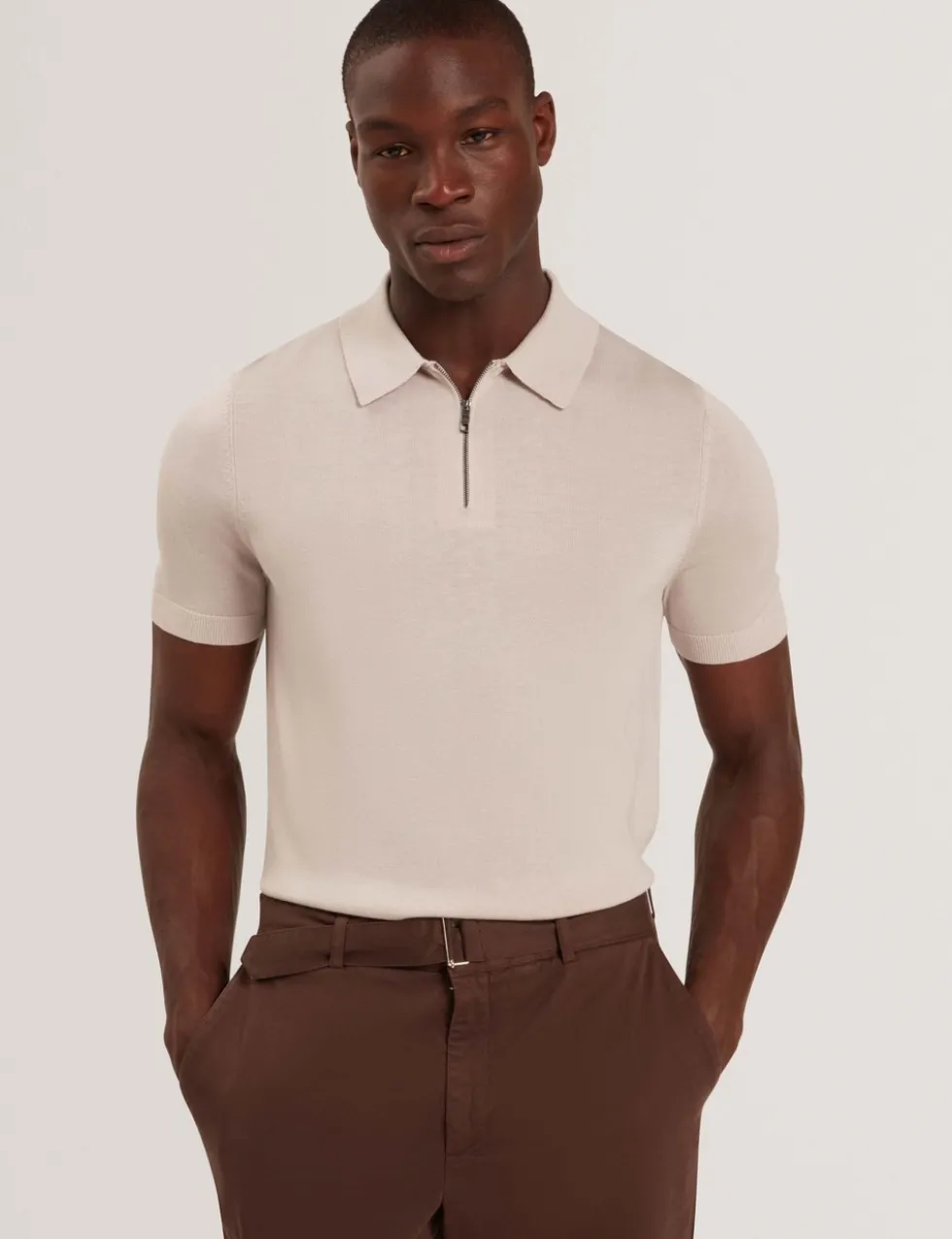 Lyocell Rich Half Zip Knitted Polo Shirt