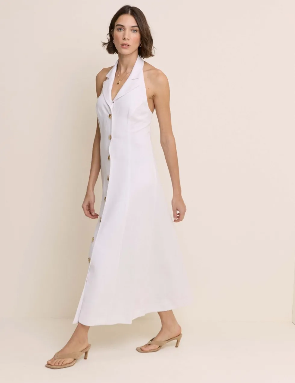 Lyocell Rich Halter Neck Midi Tailored Dress