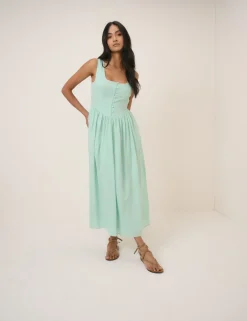 Lyocell Rich Midi Skater Dress with Linen