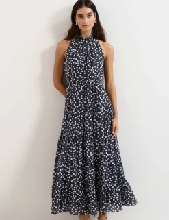 Lyocell Rich Polka Dot Maxi Tiered Dress
