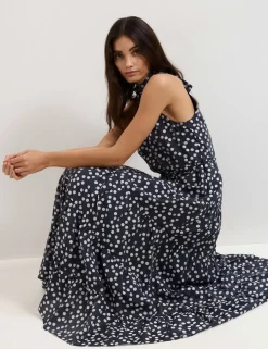 Lyocell Rich Polka Dot Maxi Tiered Dress