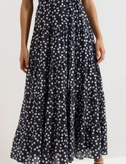 Lyocell Rich Polka Dot Maxi Tiered Dress