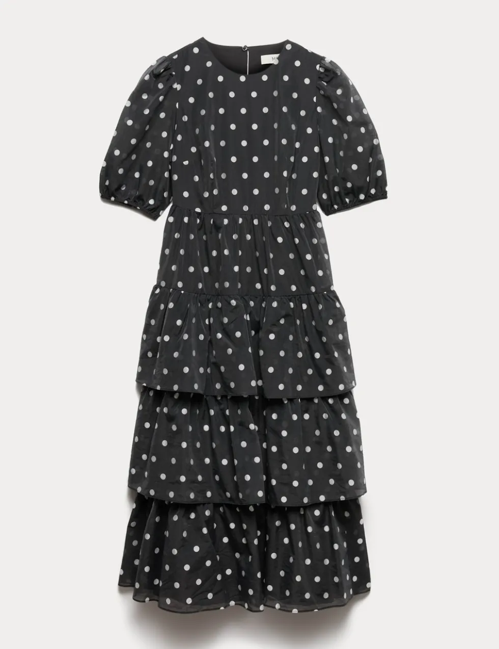Lyocell Rich Polka Dot Midi Tiered Dress