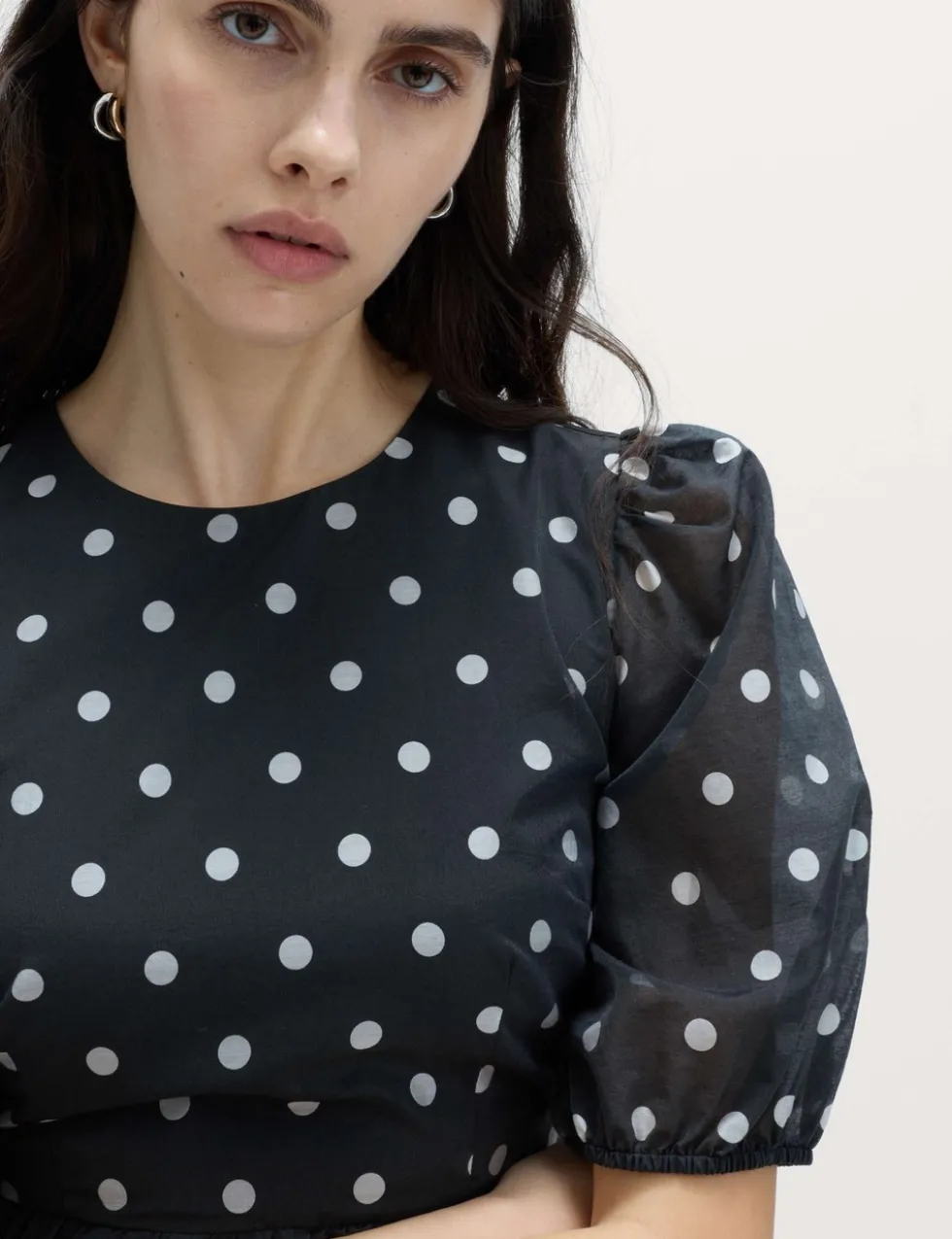 Lyocell Rich Polka Dot Midi Tiered Dress