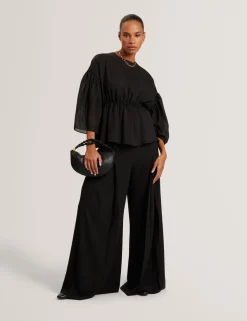Lyocell Rich Puff Sleeve Peplum Top