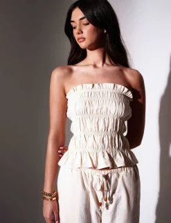 Lyocell Rich Ruffle Shirred Bandeau Top