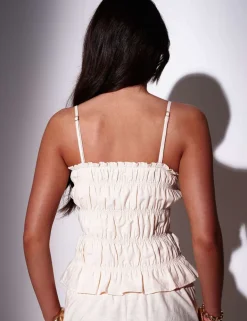 Lyocell Rich Ruffle Shirred Bandeau Top