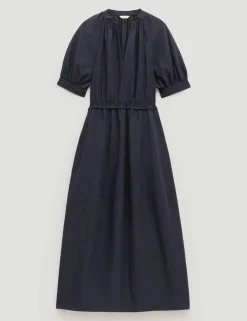 Lyocell Rich Short Sleeve Midi Waisted Dress