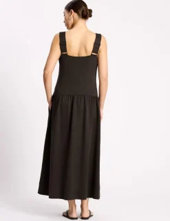 Lyocell Rich Square Neck Maxi Waisted Dress