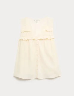 Lyocell Rich V-Neck Frill Detail Top
