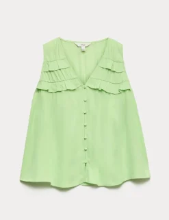 Lyocell Rich V-Neck Frill Detail Top