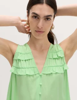 Lyocell Rich V-Neck Frill Detail Top