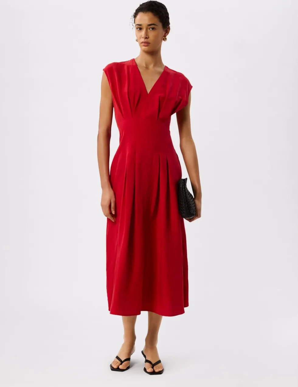 Lyocell Rich V-Neck Midi Skater Dress