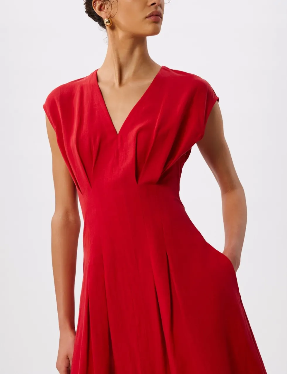 Lyocell Rich V-Neck Midi Skater Dress
