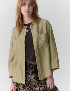 Lyocell Textured Collarless Utility Shirt