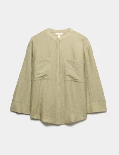 Lyocell Textured Collarless Utility Shirt