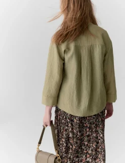 Lyocell Textured Collarless Utility Shirt
