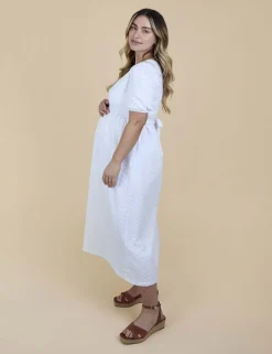 Maternity Broderie V-Neck Midi Dress
