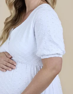 Maternity Broderie V-Neck Midi Dress