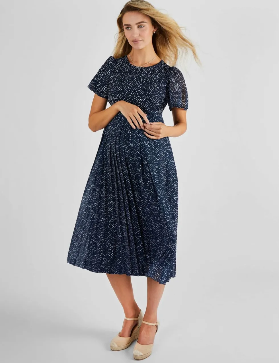 Maternity Chiffon Polka Dot Midi Dress