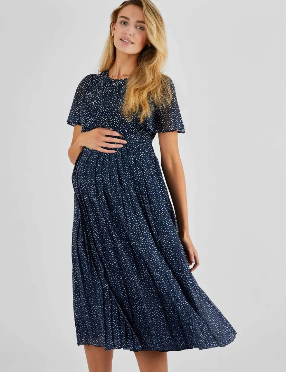 Maternity Chiffon Polka Dot Midi Dress
