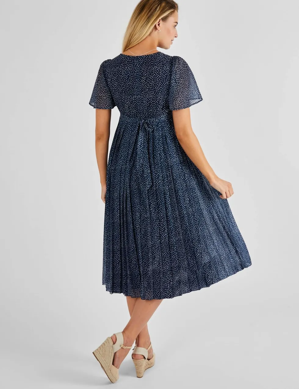 Maternity Chiffon Polka Dot Midi Dress
