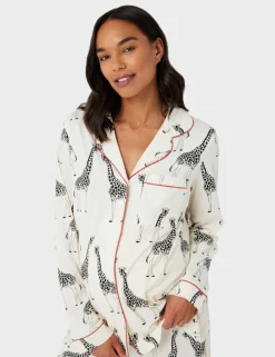 Maternity Cotton Rich Giraffe Print Long Pyjama Set - White