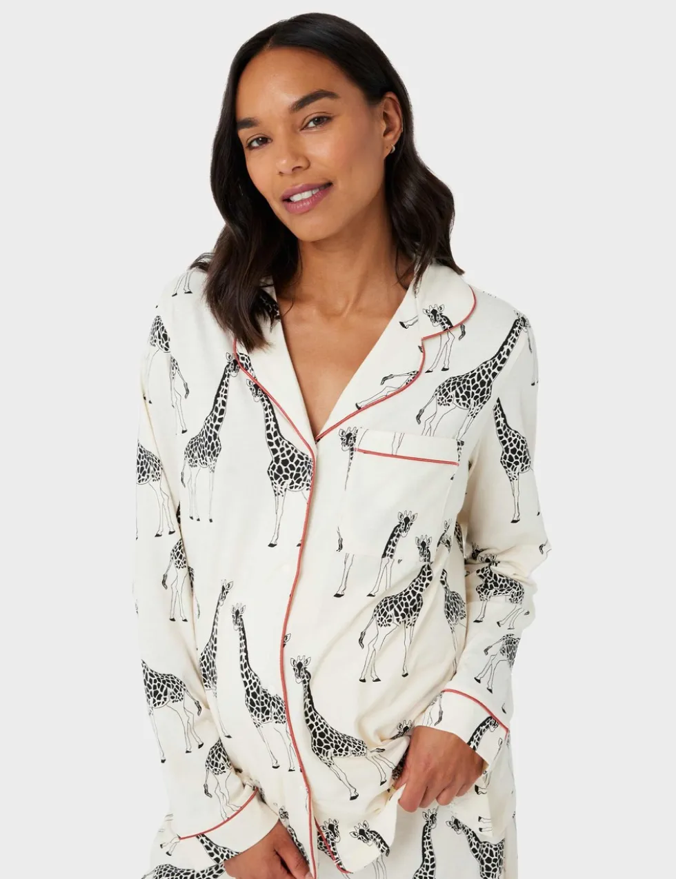 Maternity Cotton Rich Giraffe Print Long Pyjama Set - White