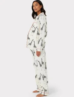 Maternity Cotton Rich Giraffe Print Long Pyjama Set - White