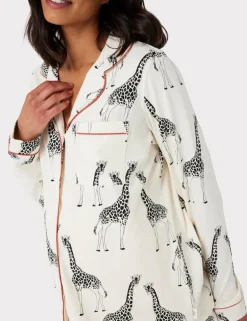 Maternity Cotton Rich Giraffe Print Long Pyjama Set - White