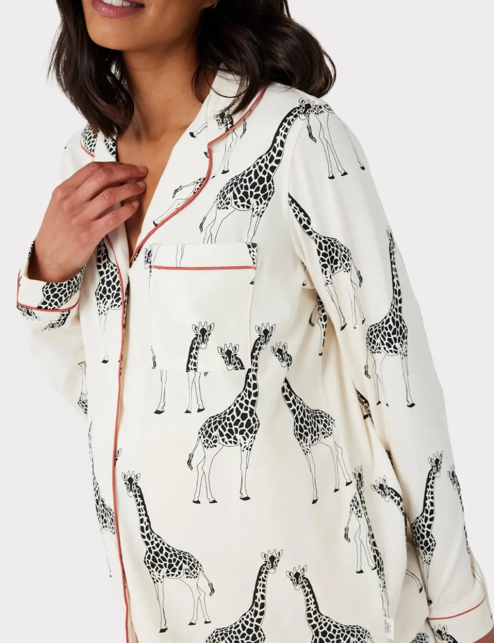 Maternity Cotton Rich Giraffe Print Long Pyjama Set - White