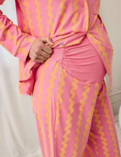 Maternity Cotton Rich Sunset Wavy Stripe Long Pyjama Set
