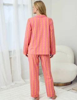 Maternity Cotton Rich Sunset Wavy Stripe Long Pyjama Set