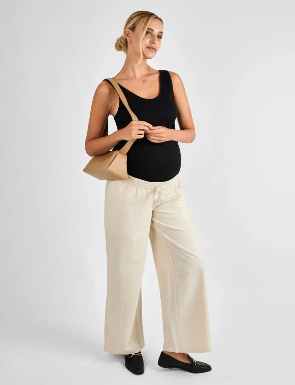 Maternity Cotton Rich Wide Leg Trousers with Linen