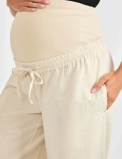 Maternity Cotton Rich Wide Leg Trousers with Linen