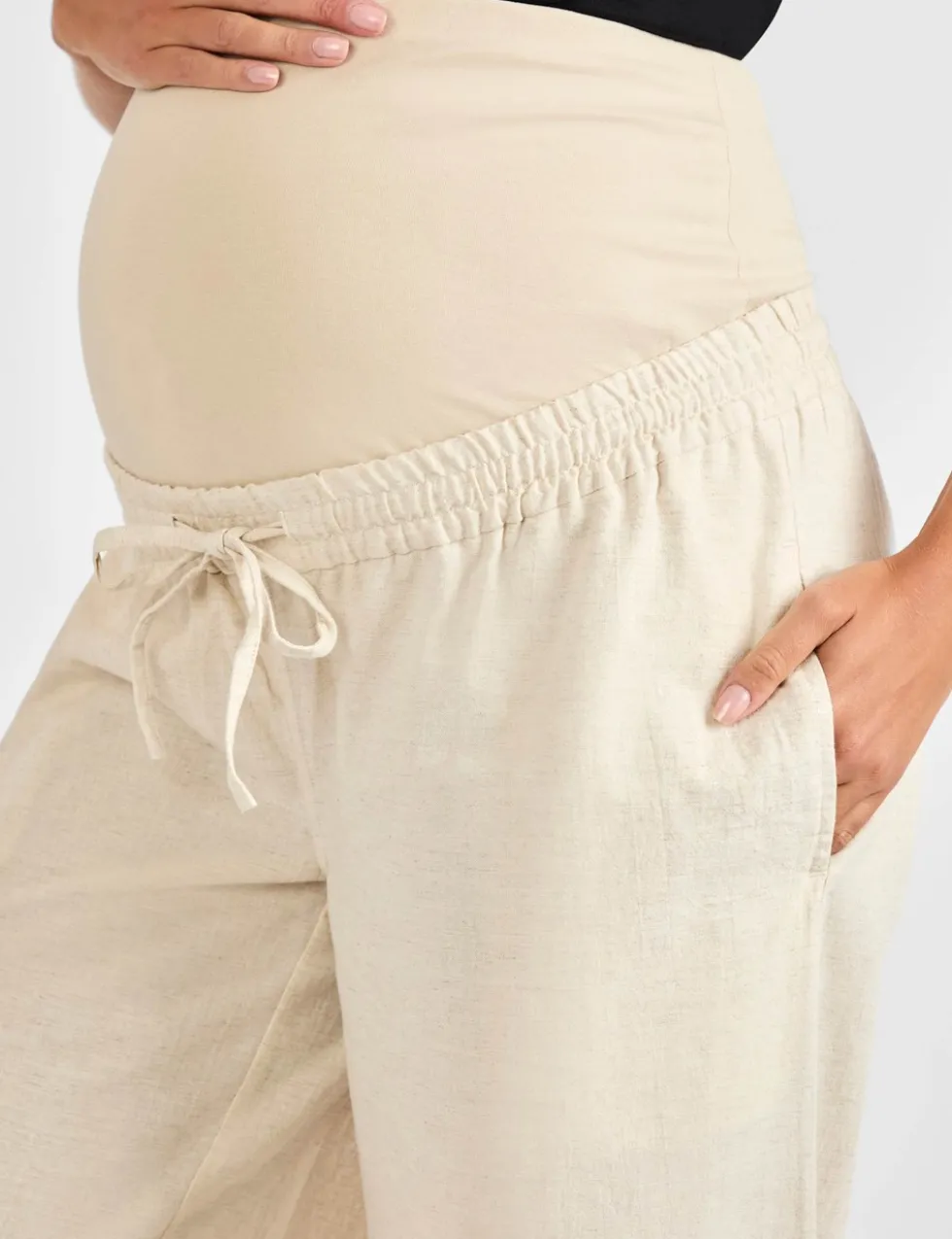 Maternity Cotton Rich Wide Leg Trousers with Linen