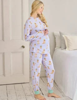 Maternity Dog Print Crew Neck Pyjama Set