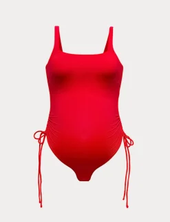 Maternity Drawstring Square Neck Swimsuit