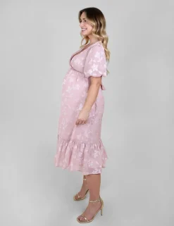 Maternity Floral V-Neck Midi Skater Dress