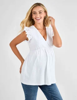 Maternity Pure Cotton Broderie V-Neck Blouse