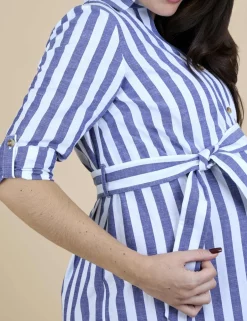 Maternity Pure Cotton Striped Shirt Dress