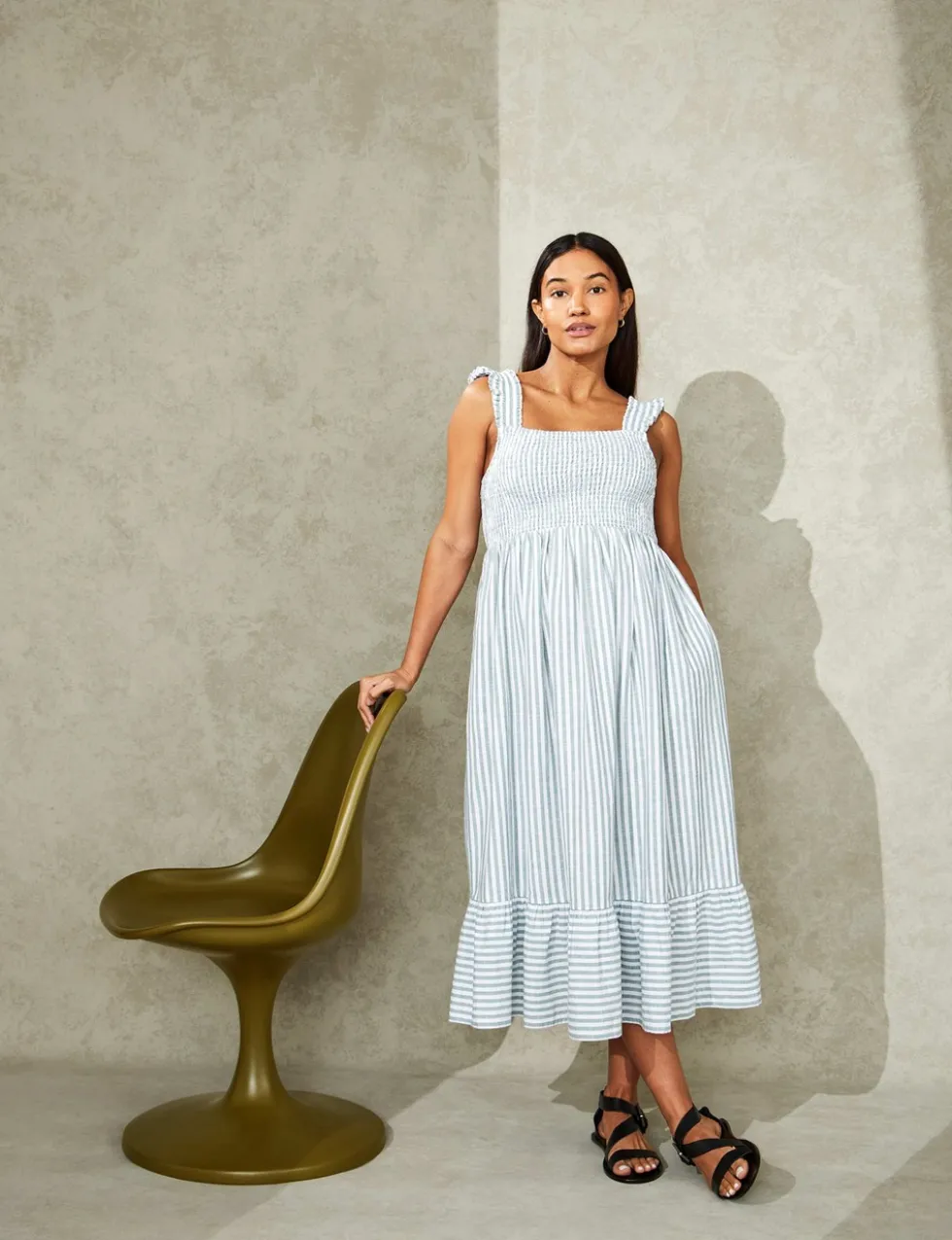 Maternity Pure Cotton Striped Midi Dress