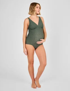 Maternity Spot Print Ruched V-Neck Swimsuit