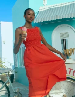 Matira Pure Cotton Shirred Midi Dress