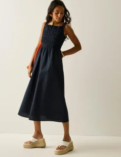 Matira Pure Cotton Shirred Midi Dress